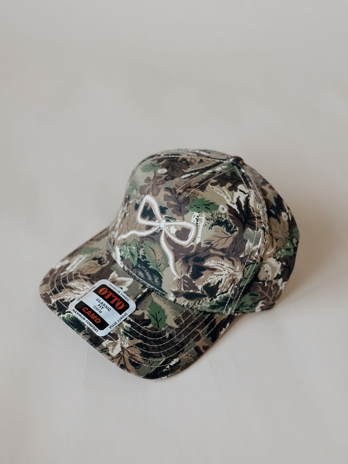 Custom Embroidered Hat - Cream Camo Bow