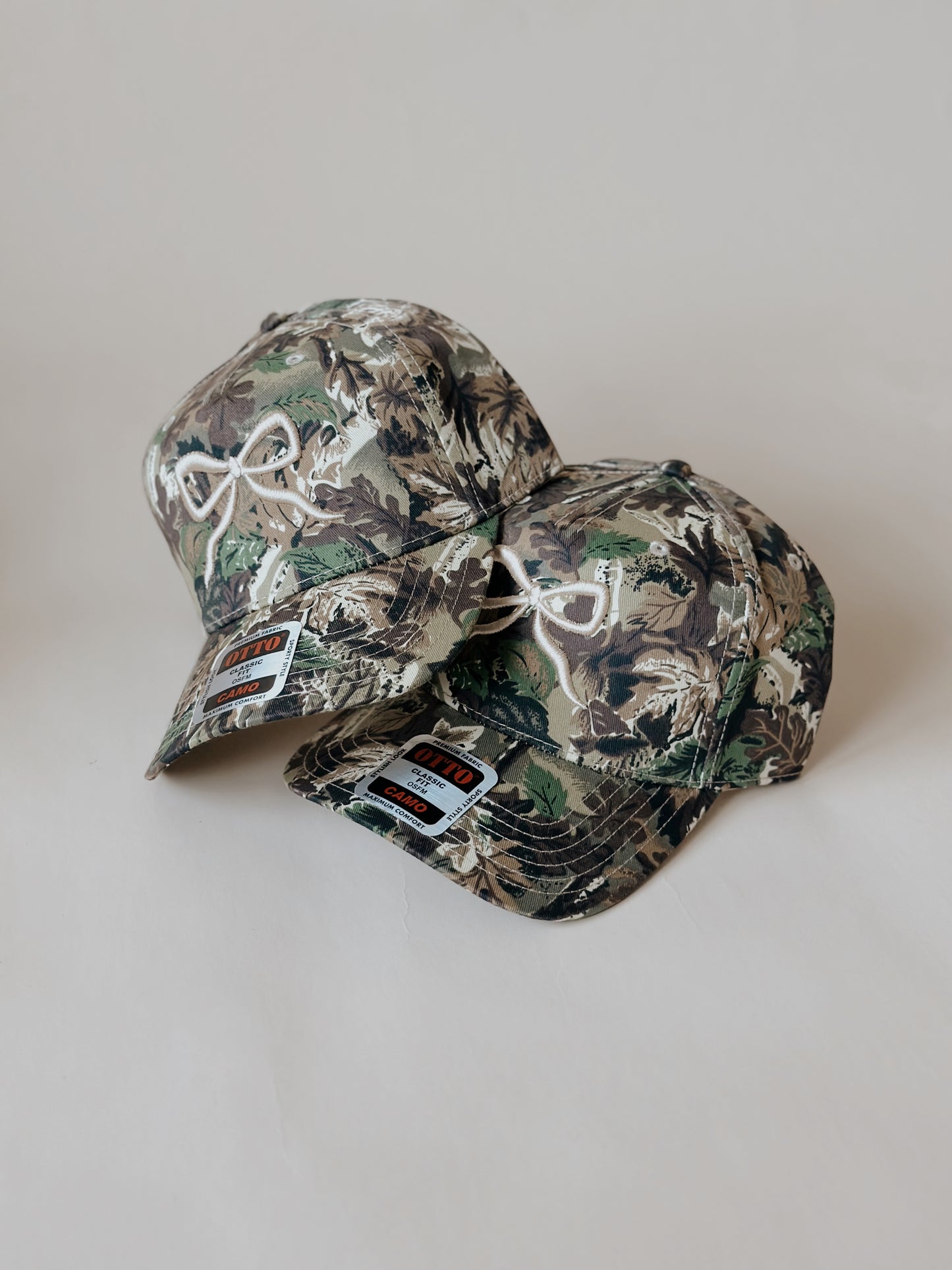Custom Embroidered Hat - Cream Camo Bow