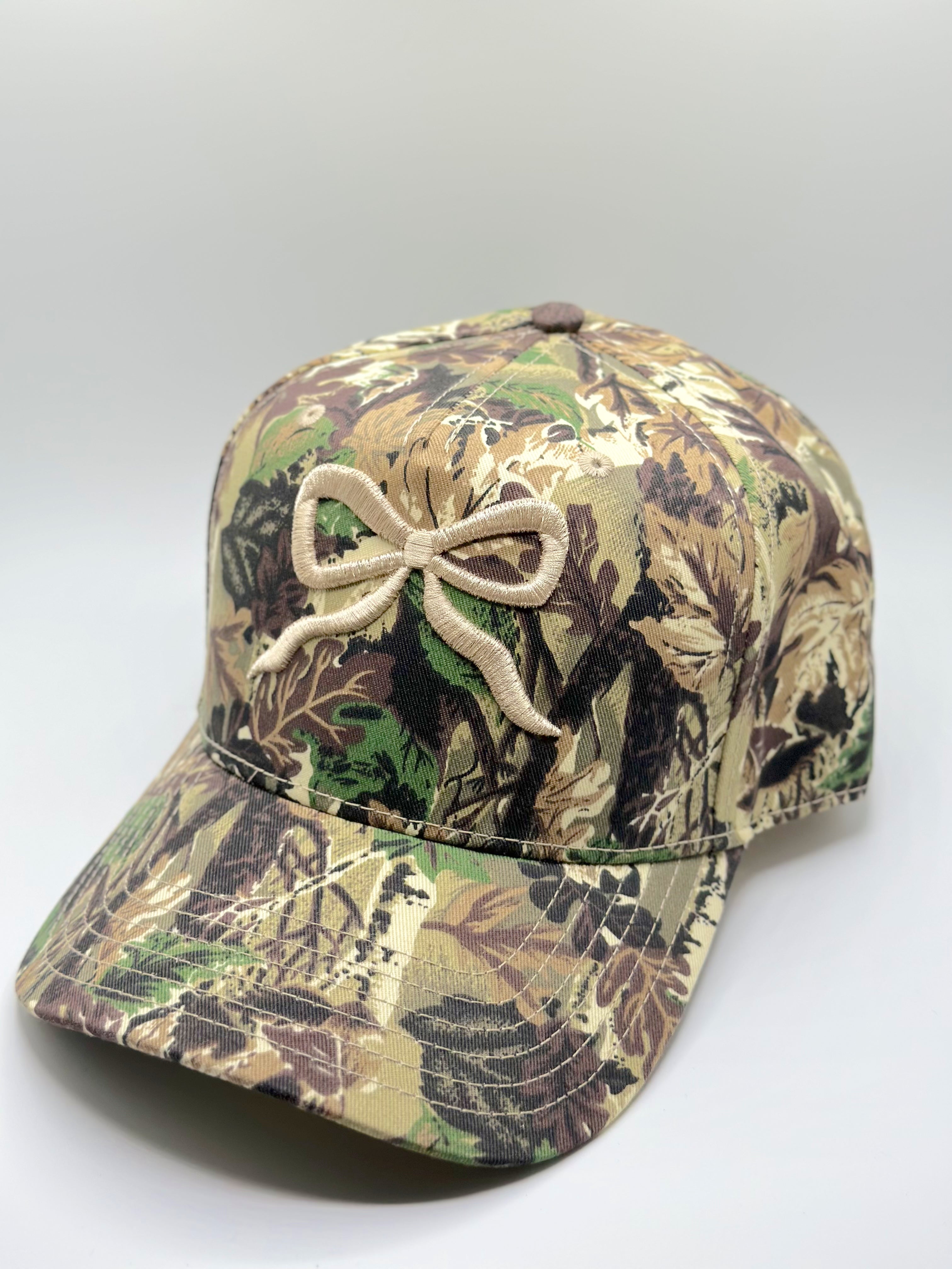 Custom Embroidered Hat - Cream Camo Bow