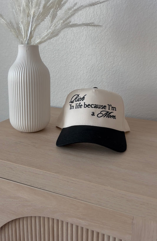 Custom Embroidered Hat - Rich In Life Because I’m A Mom.